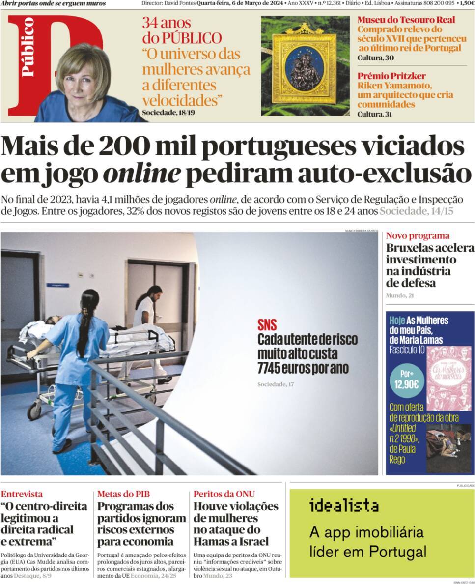 P&uacute;blico: Capa da Edi&ccedil;&atilde;o de quarta-feira, 06 de mar&ccedil;o 2024