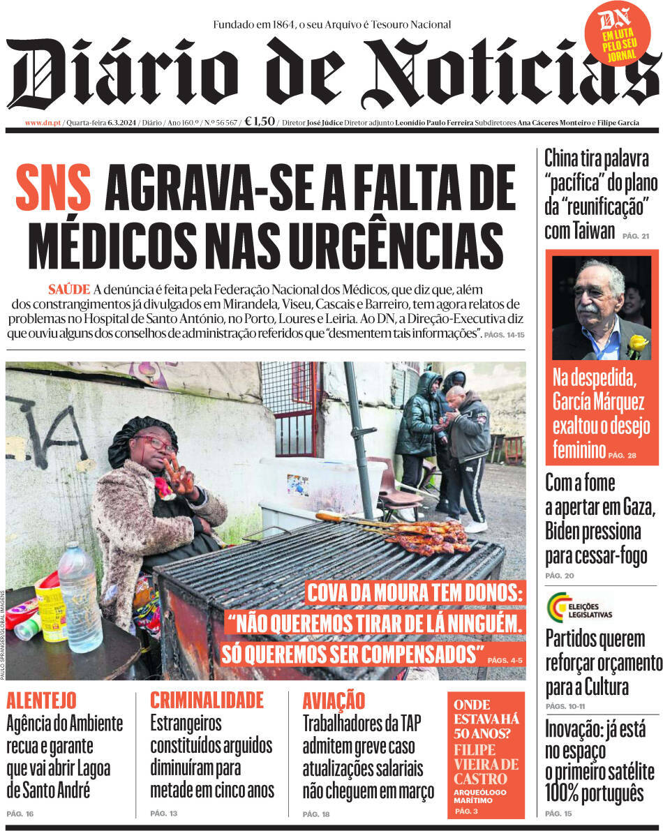 Di&aacute;rio de Not&iacute;cias: Capa da Edi&ccedil;&atilde;o de quarta-feira, 06 de mar&ccedil;o 2024