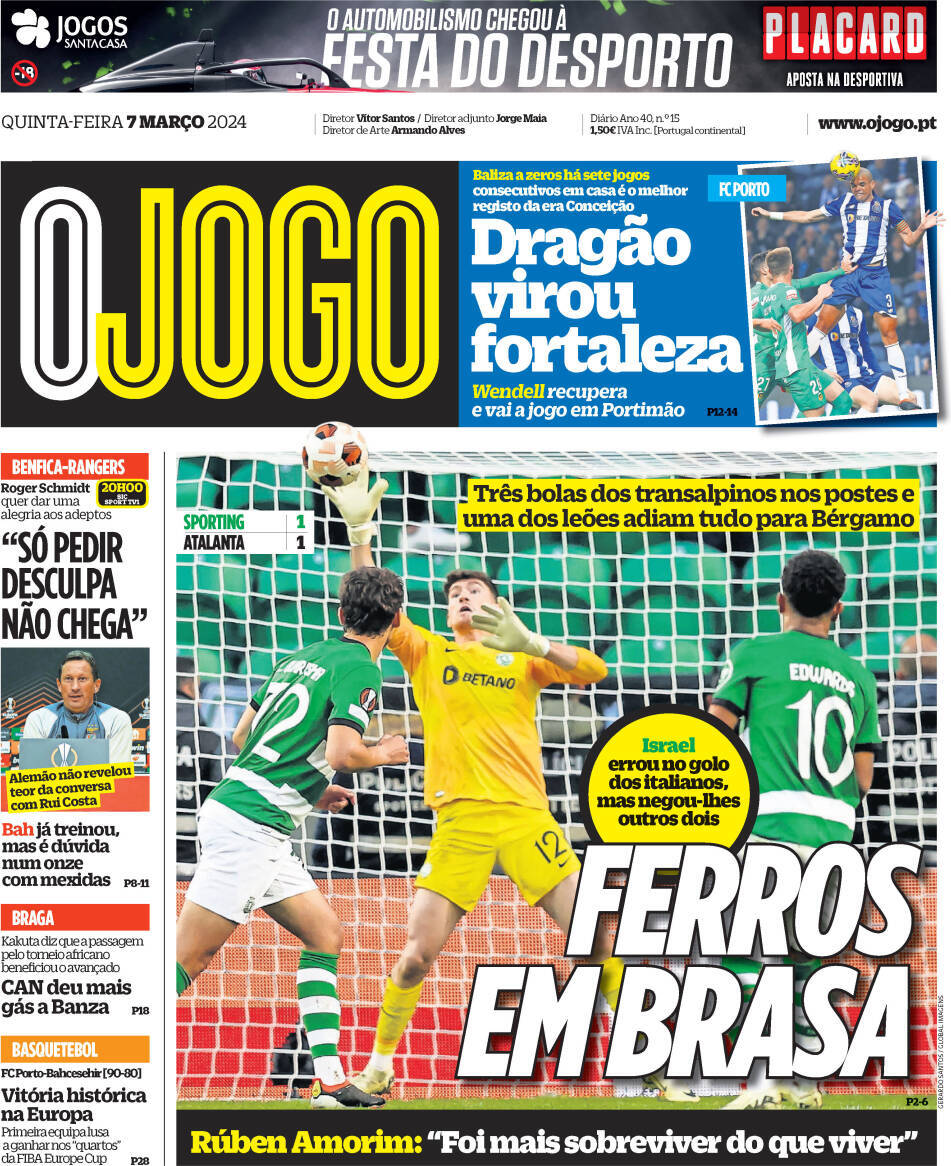 O Jogo: Capa da Edi&ccedil;&atilde;o de quinta-feira, 07 de mar&ccedil;o 2024