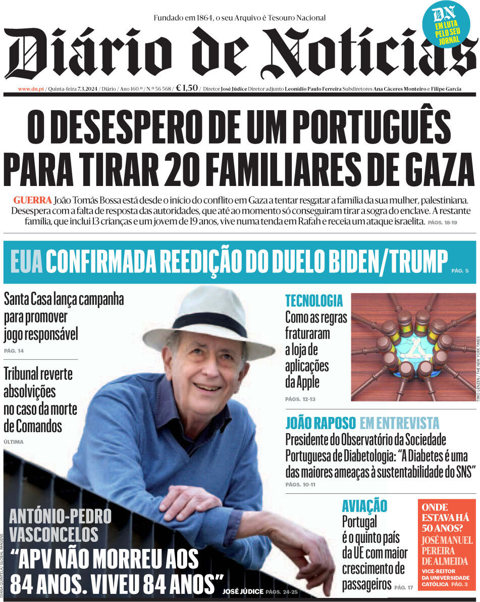 Di&aacute;rio de Not&iacute;cias: Capa da Edi&ccedil;&atilde;o de quinta-feira, 07 de mar&ccedil;o 2024