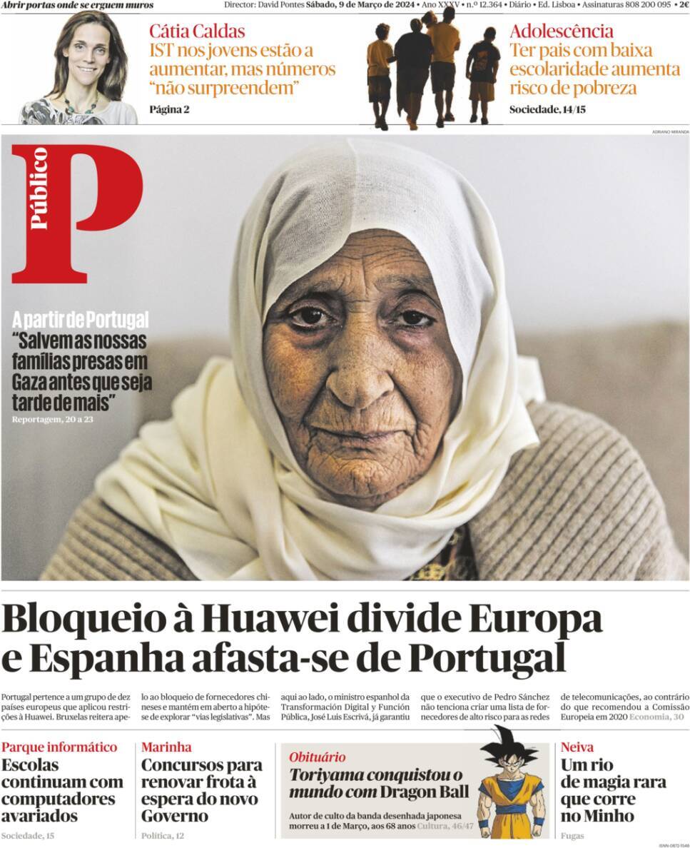 P&uacute;blico: Capa da Edi&ccedil;&atilde;o de s&aacute;bado, 09 de mar&ccedil;o 2024