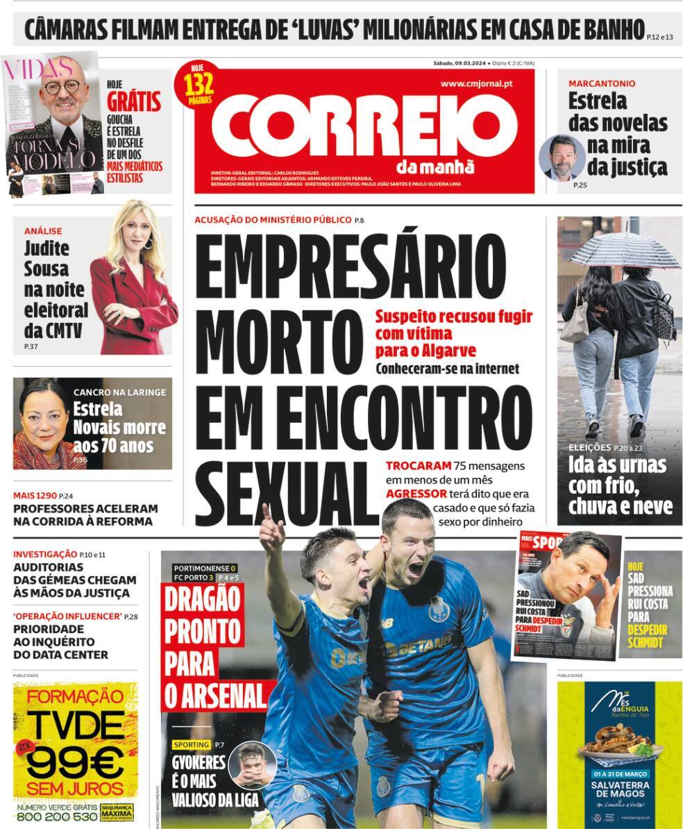 O Jogo: Capa da Edi&ccedil;&atilde;o de s&aacute;bado, 09 de mar&ccedil;o 2024