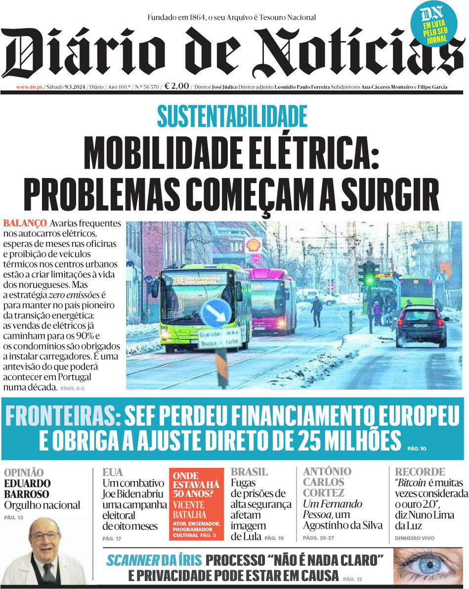 Di&aacute;rio de Not&iacute;cias: Capa da Edi&ccedil;&atilde;o de s&aacute;bado, 09 de mar&ccedil;o 2024
