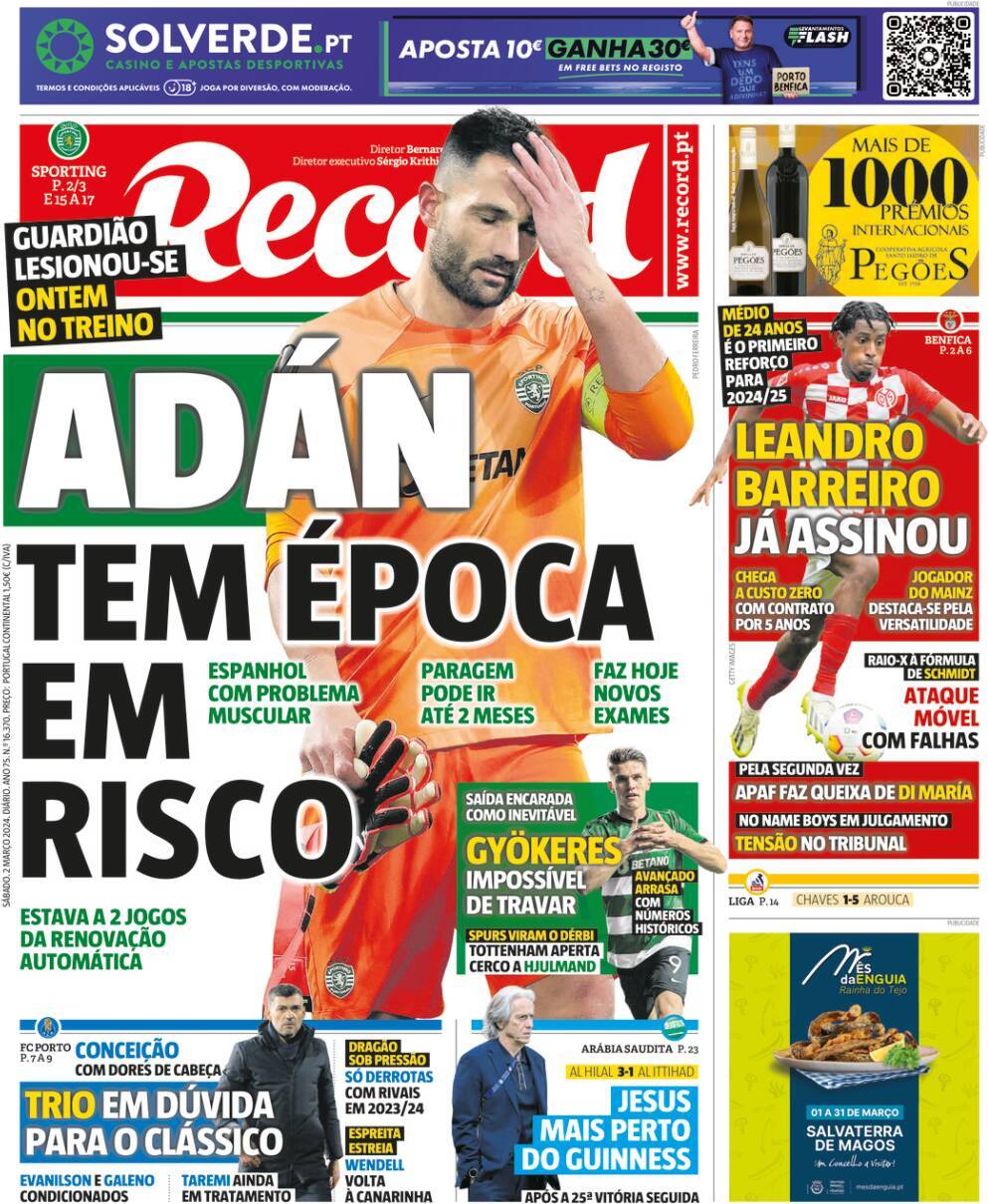 Record: Capa da Edi&ccedil;&atilde;o de s&aacute;bado, 02 de mar&ccedil;o 2024