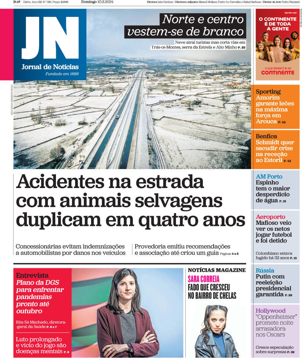Jornal de Not&iacute;cias: Capa da Edi&ccedil;&atilde;o de domingo, 10 de mar&ccedil;o 2024