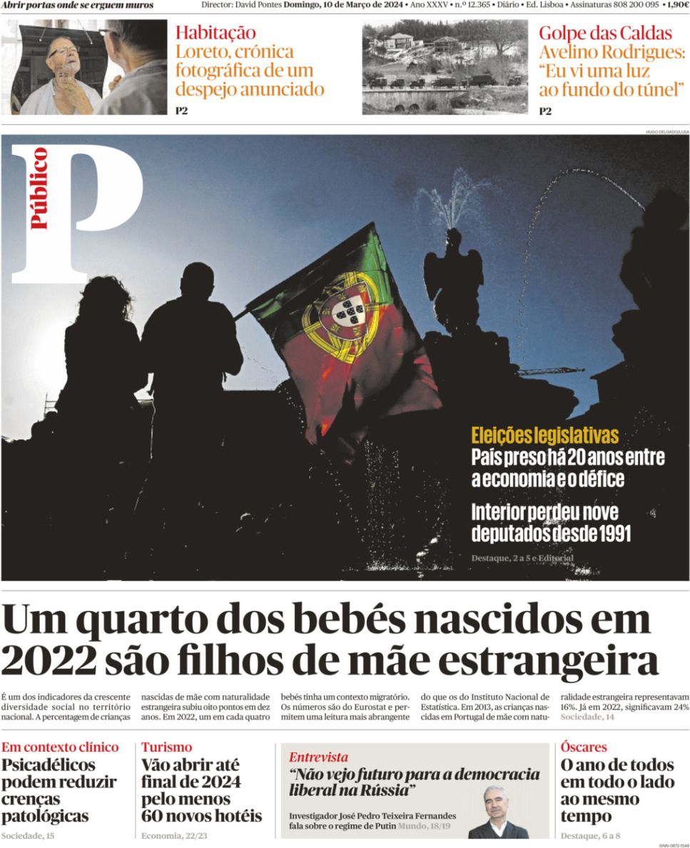 P&uacute;blico: Capa da Edi&ccedil;&atilde;o de domingo, 10 de mar&ccedil;o 2024
