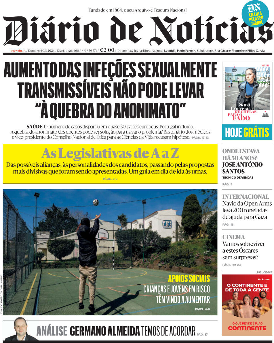 Di&aacute;rio de Not&iacute;cias: Capa da Edi&ccedil;&atilde;o de domingo, 10 de mar&ccedil;o 2024