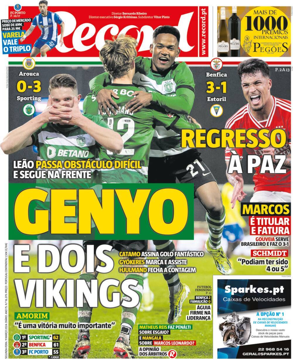 Record: Capa da Edi&ccedil;&atilde;o de segunda-feira, 11 de mar&ccedil;o 2024