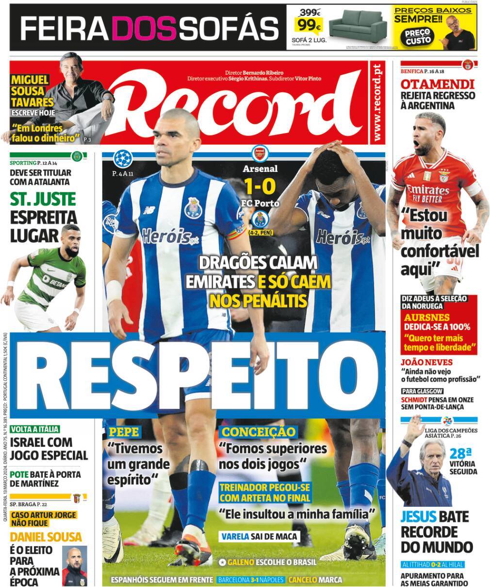 Record: Capa da Edi&ccedil;&atilde;o de quarta-feira, 13 de mar&ccedil;o 2024