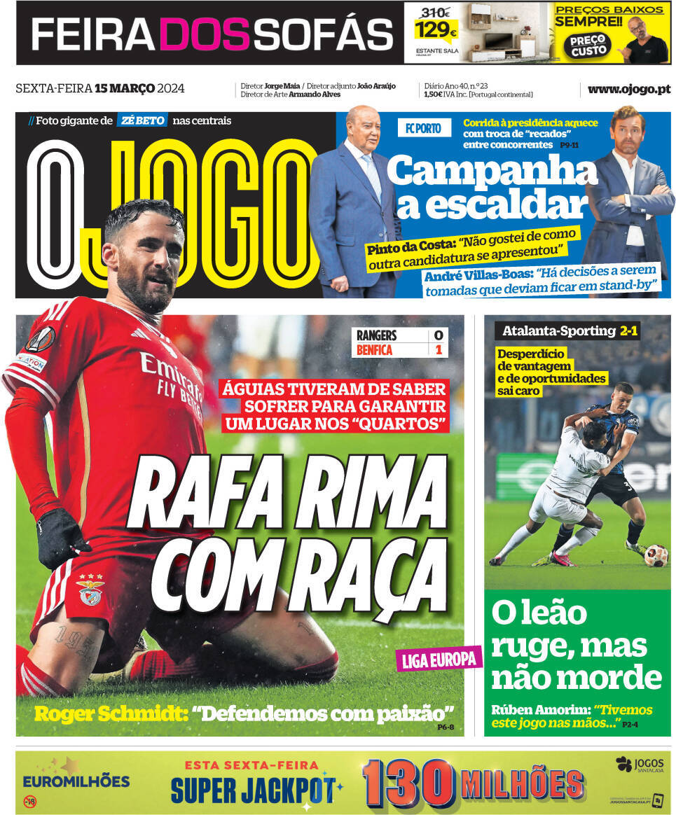 O Jogo: Capa da Edi&ccedil;&atilde;o de sexta-feira, 15 de mar&ccedil;o 2024