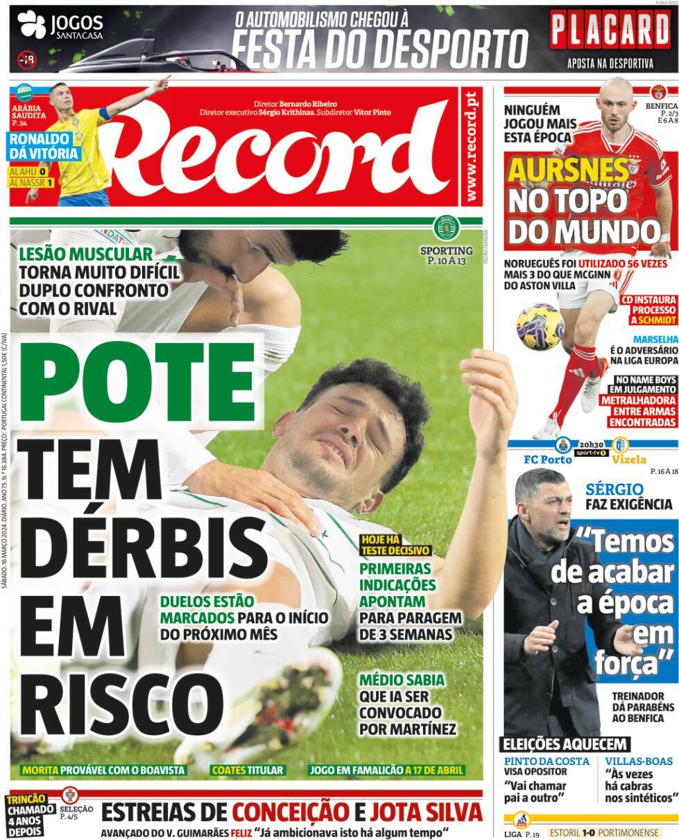 Record: Capa da Edi&ccedil;&atilde;o de s&aacute;bado, 16 de mar&ccedil;o 2024