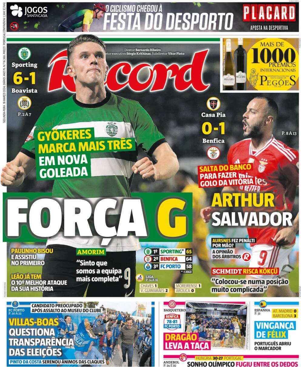 Record: Capa da Edi&ccedil;&atilde;o de segunda-feira, 18 de mar&ccedil;o 2024