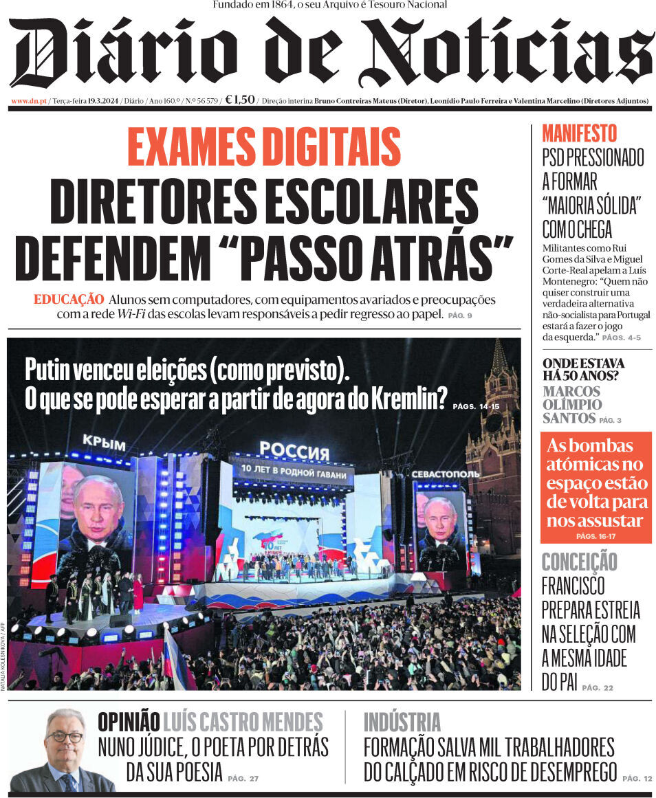 Di&aacute;rio de Not&iacute;cias: Capa da Edi&ccedil;&atilde;o de ter&ccedil;a-feira, 19 de mar&ccedil;o 2024