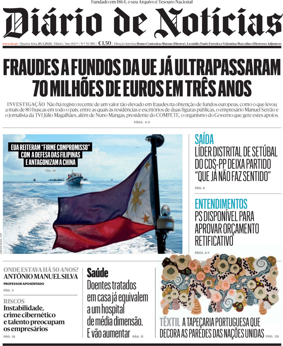 Di&aacute;rio de Not&iacute;cias: Capa da Edi&ccedil;&atilde;o de quarta-feira, 20 de mar&ccedil;o 2024