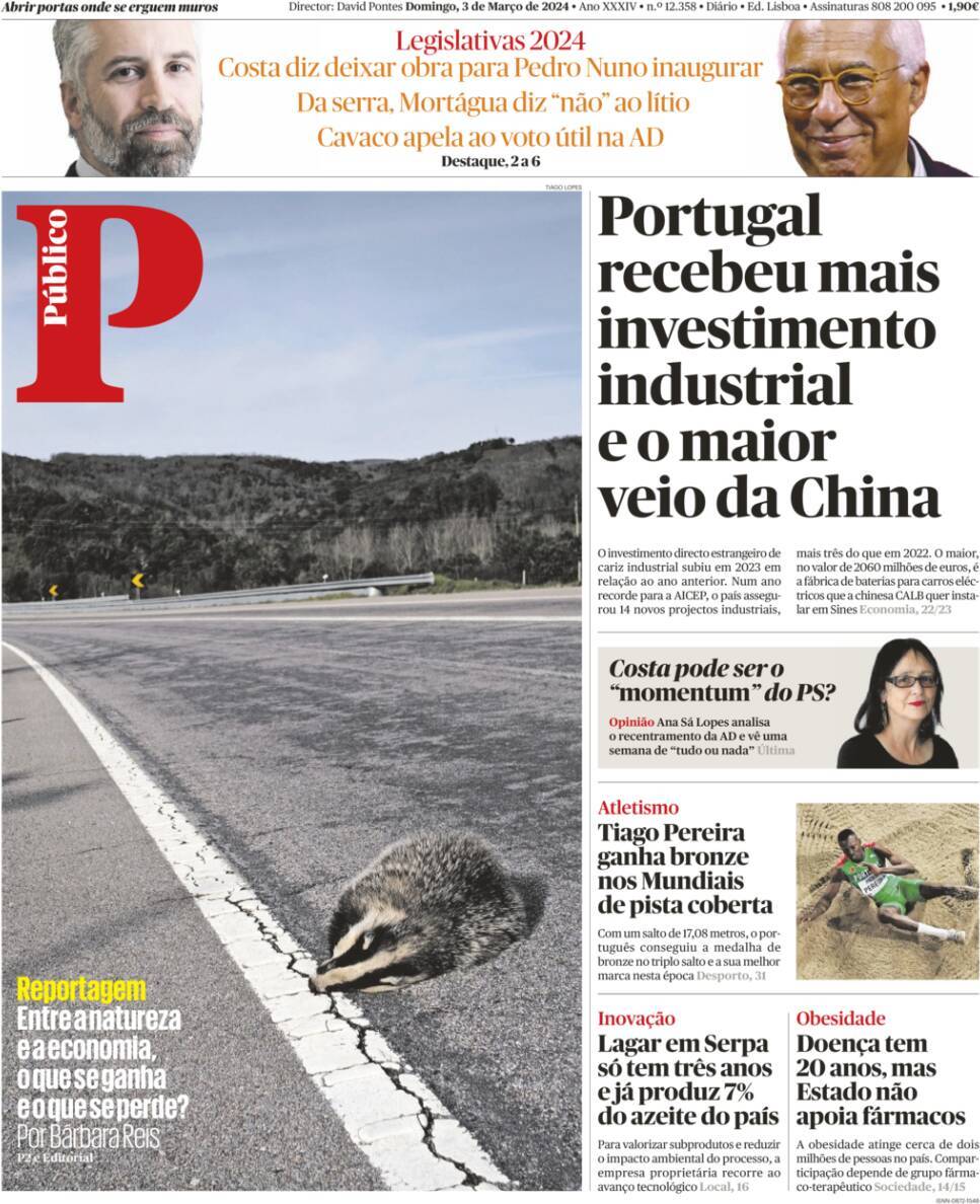 P&uacute;blico: Capa da Edi&ccedil;&atilde;o de domingo, 03 de mar&ccedil;o 2024