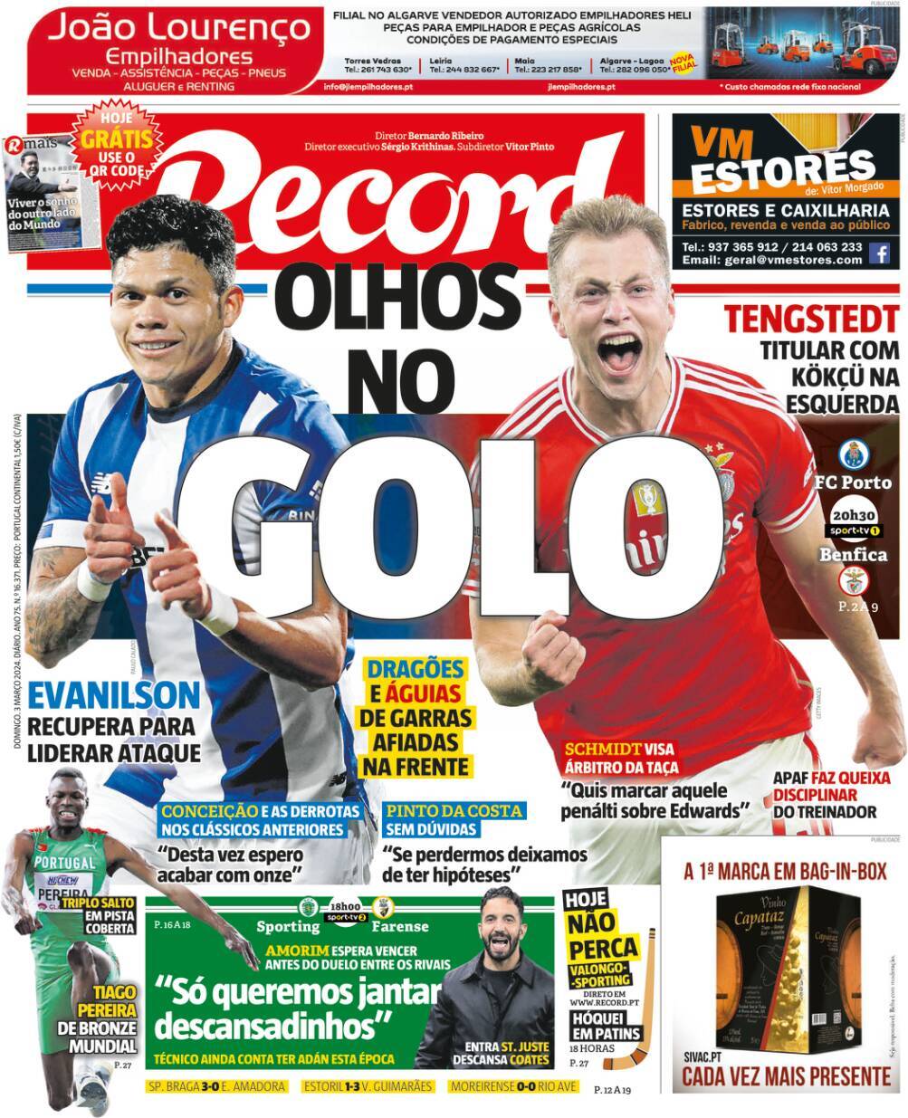 Record: Capa da Edi&ccedil;&atilde;o de domingo, 03 de mar&ccedil;o 2024