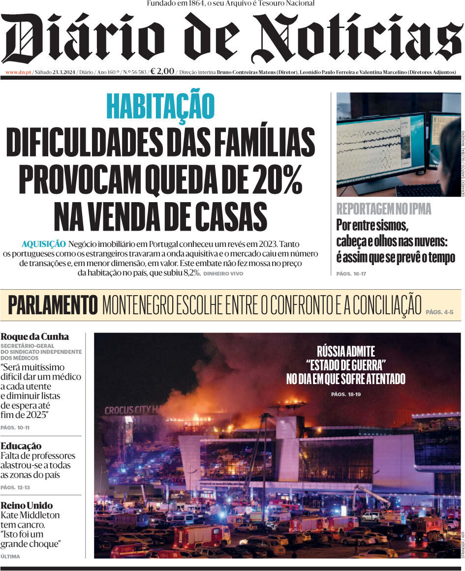 Di&aacute;rio de Not&iacute;cias: Capa da Edi&ccedil;&atilde;o de s&aacute;bado, 23 de mar&ccedil;o 2024