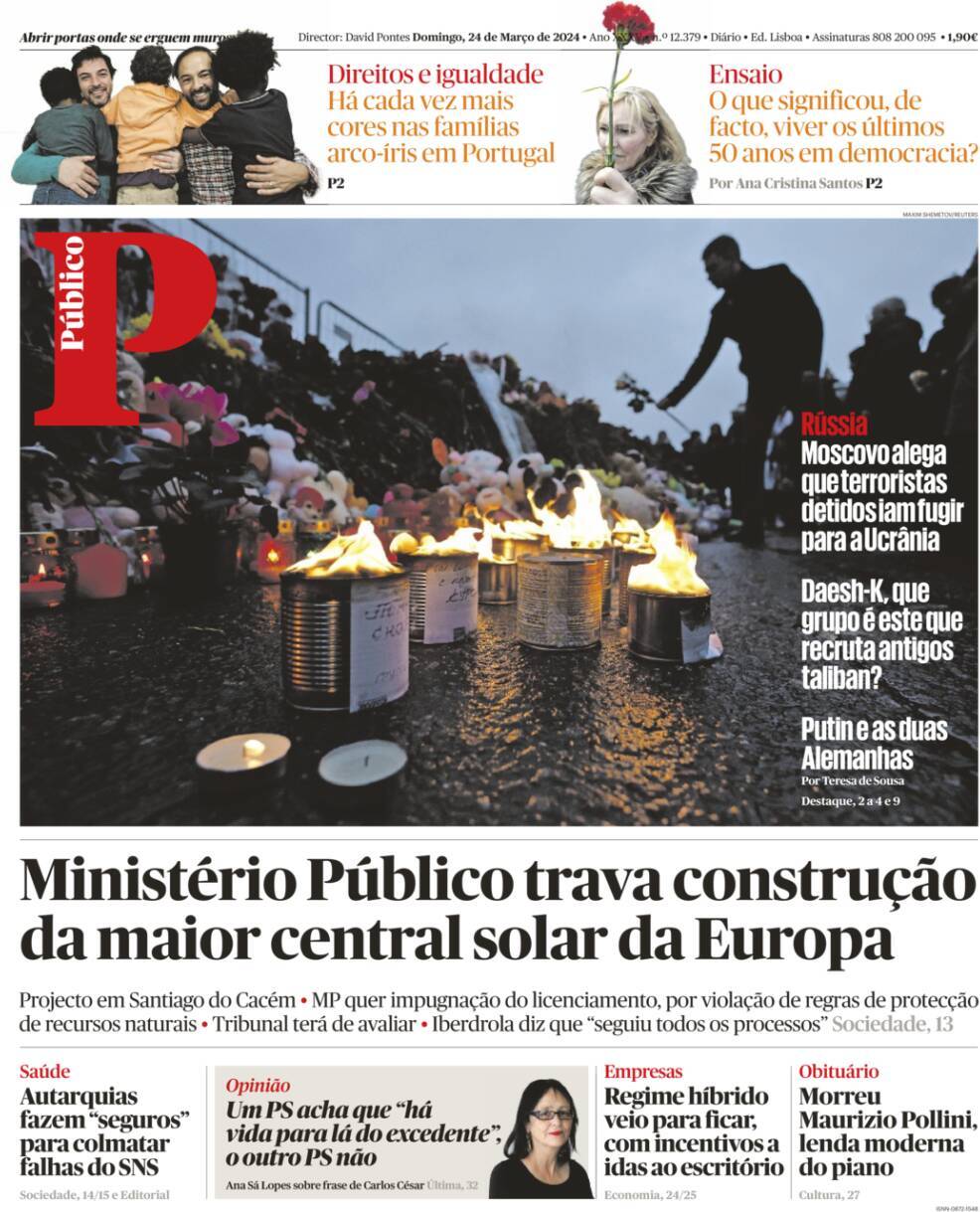 P&uacute;blico: Capa da Edi&ccedil;&atilde;o de domingo, 24 de mar&ccedil;o 2024