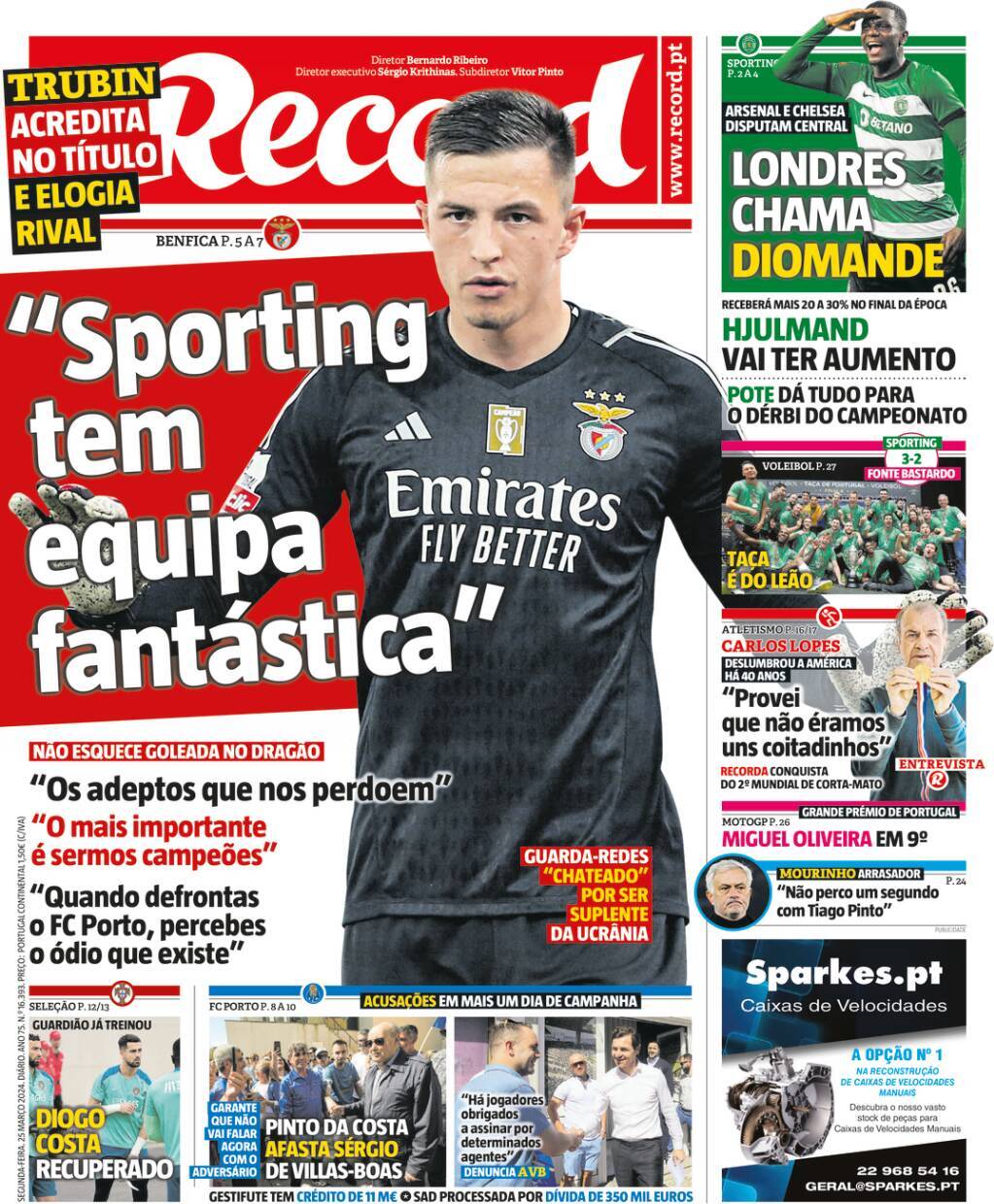 Record: Capa da Edi&ccedil;&atilde;o de segunda-feira, 25 de mar&ccedil;o 2024