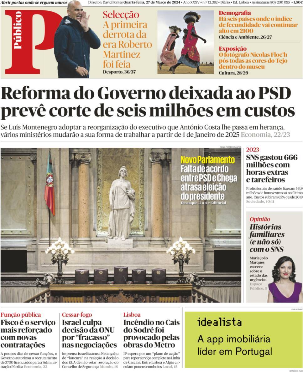 Record: Capa da Edi&ccedil;&atilde;o de quarta-feira, 27 de mar&ccedil;o 2024