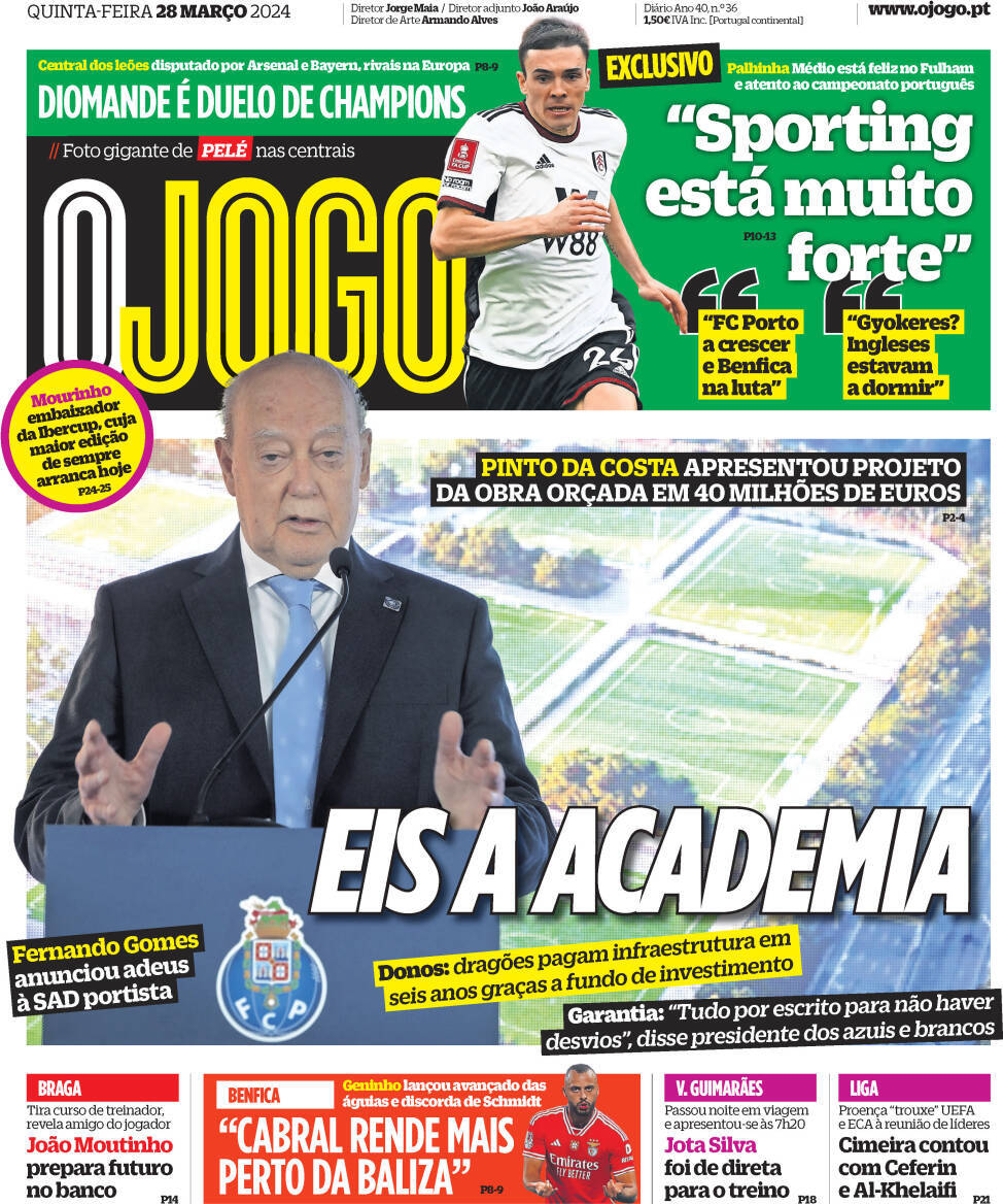 O Jogo: Capa da Edi&ccedil;&atilde;o de quinta-feira, 28 de mar&ccedil;o 2024