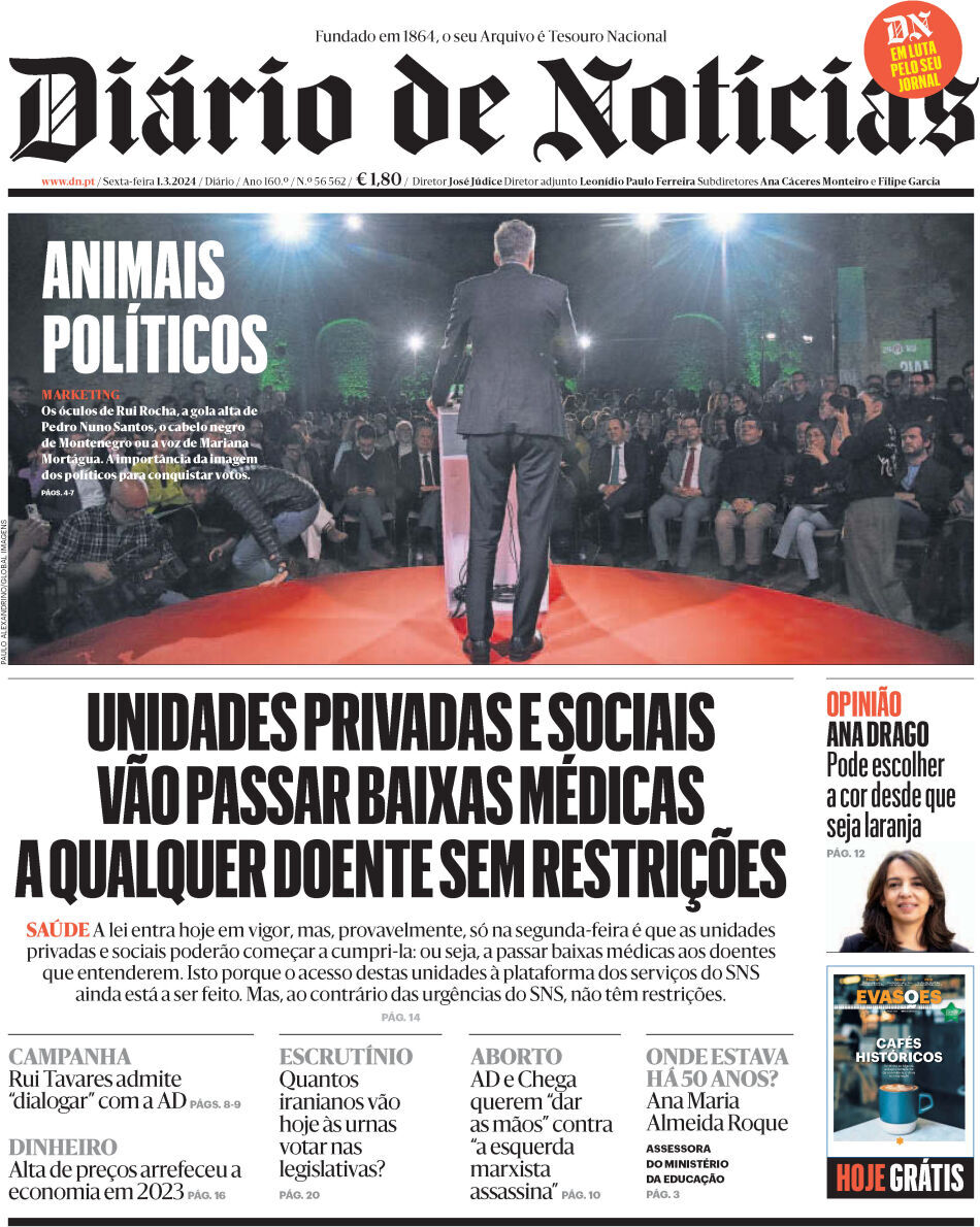 Di&aacute;rio de Not&iacute;cias: Capa da Edi&ccedil;&atilde;o de sexta-feira, 01 de mar&ccedil;o 2024
