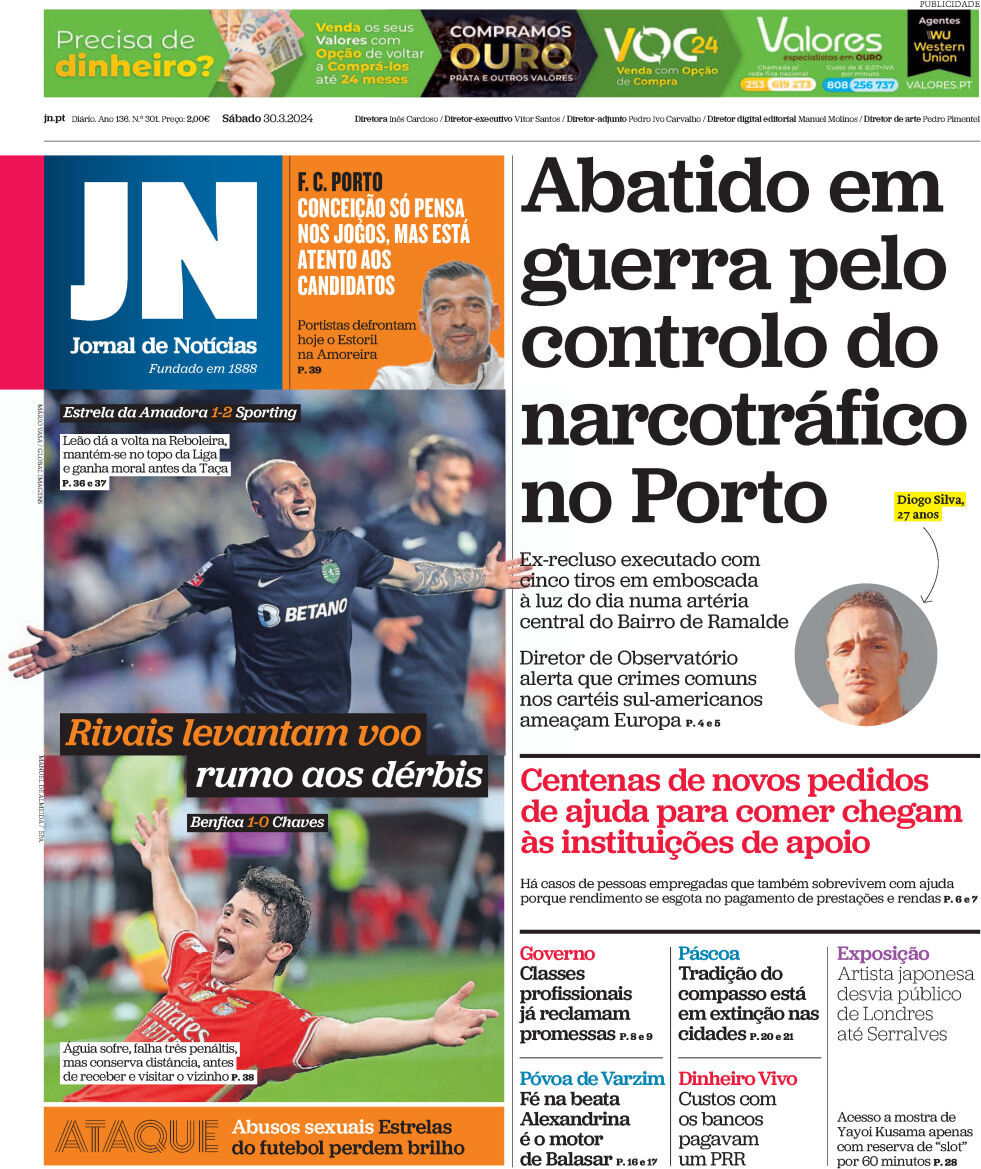 Jornal de Not&iacute;cias: Capa da Edi&ccedil;&atilde;o de s&aacute;bado, 30 de mar&ccedil;o 2024