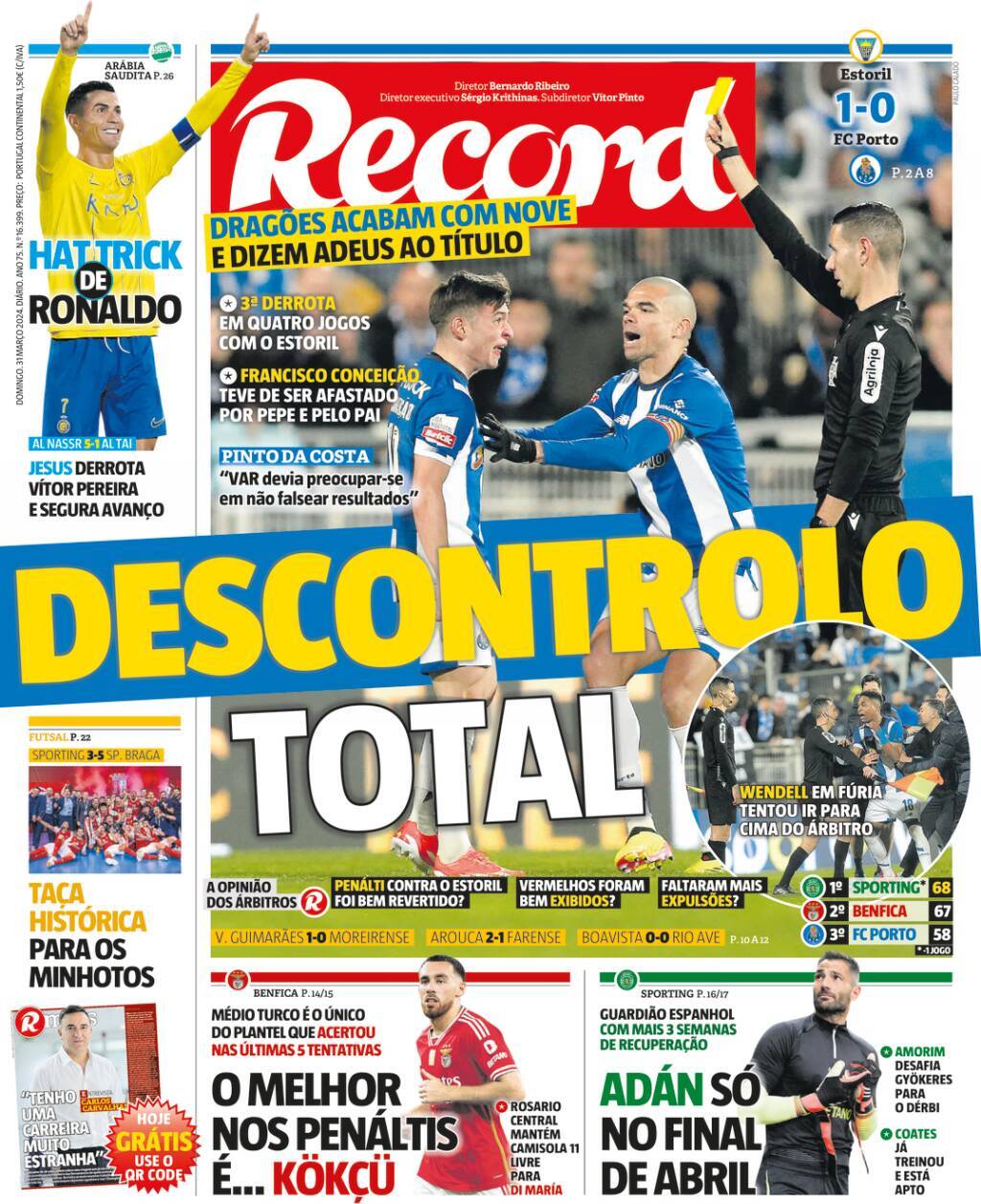 Record: Capa da Edi&ccedil;&atilde;o de domingo, 31 de mar&ccedil;o 2024
