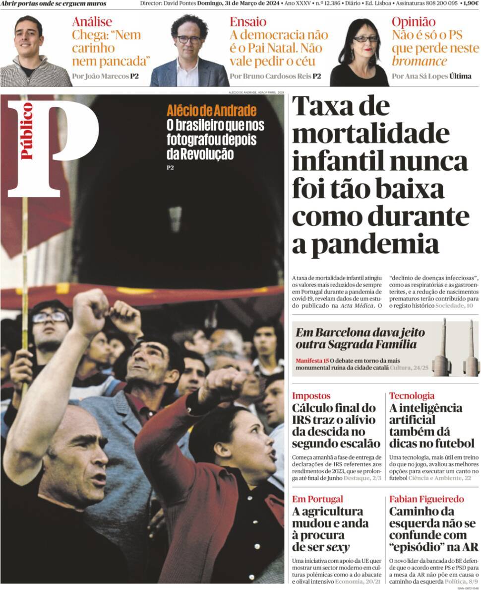 P&uacute;blico: Capa da Edi&ccedil;&atilde;o de domingo, 31 de mar&ccedil;o 2024