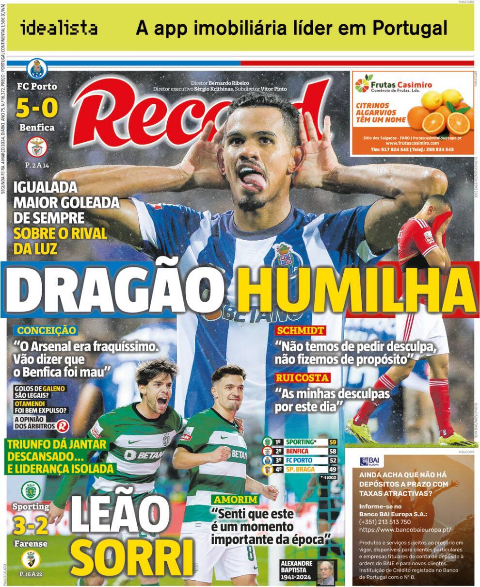 Record: Capa da Edi&ccedil;&atilde;o de segunda-feira, 04 de mar&ccedil;o 2024
