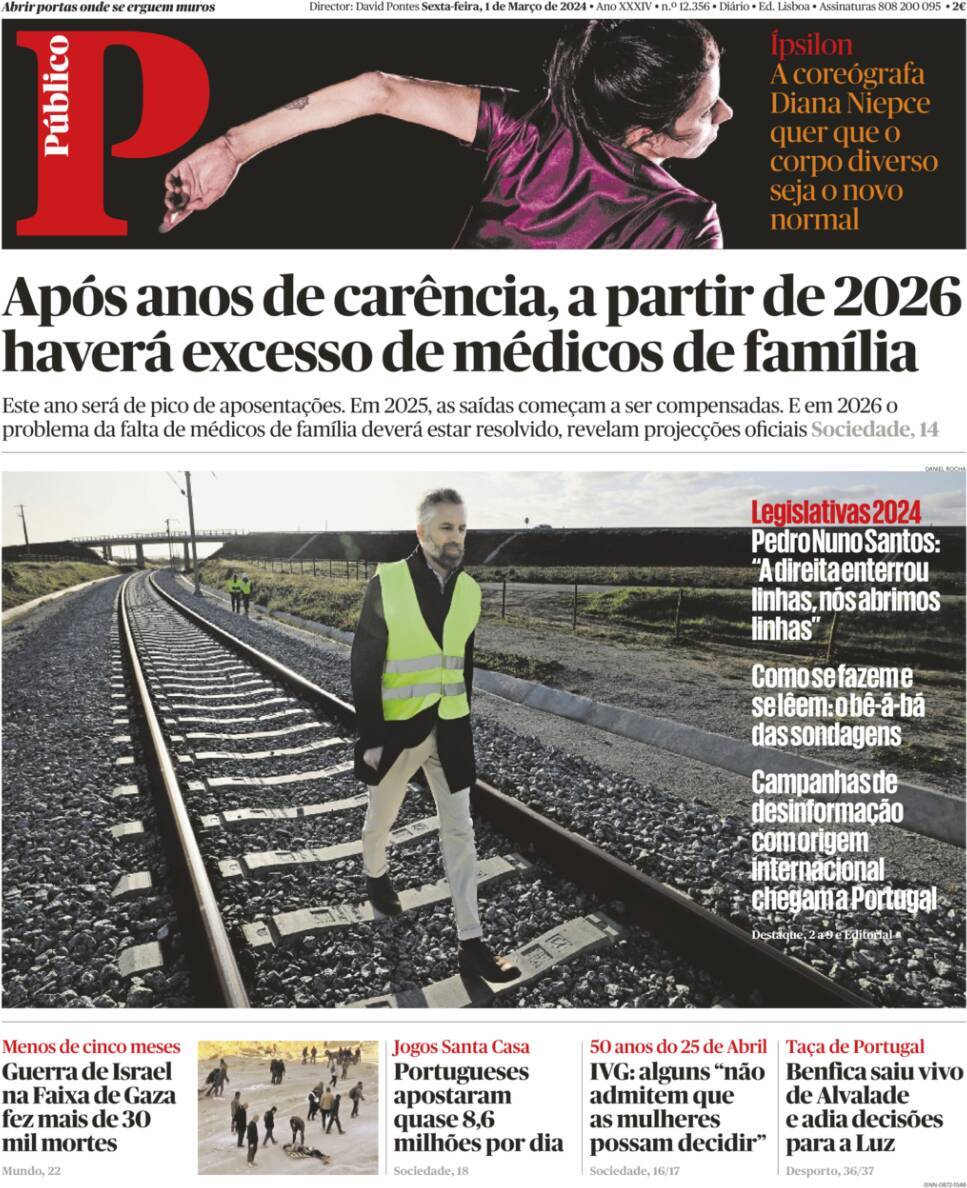 P&uacute;blico: Capa da Edi&ccedil;&atilde;o de sexta-feira, 01 de mar&ccedil;o 2024