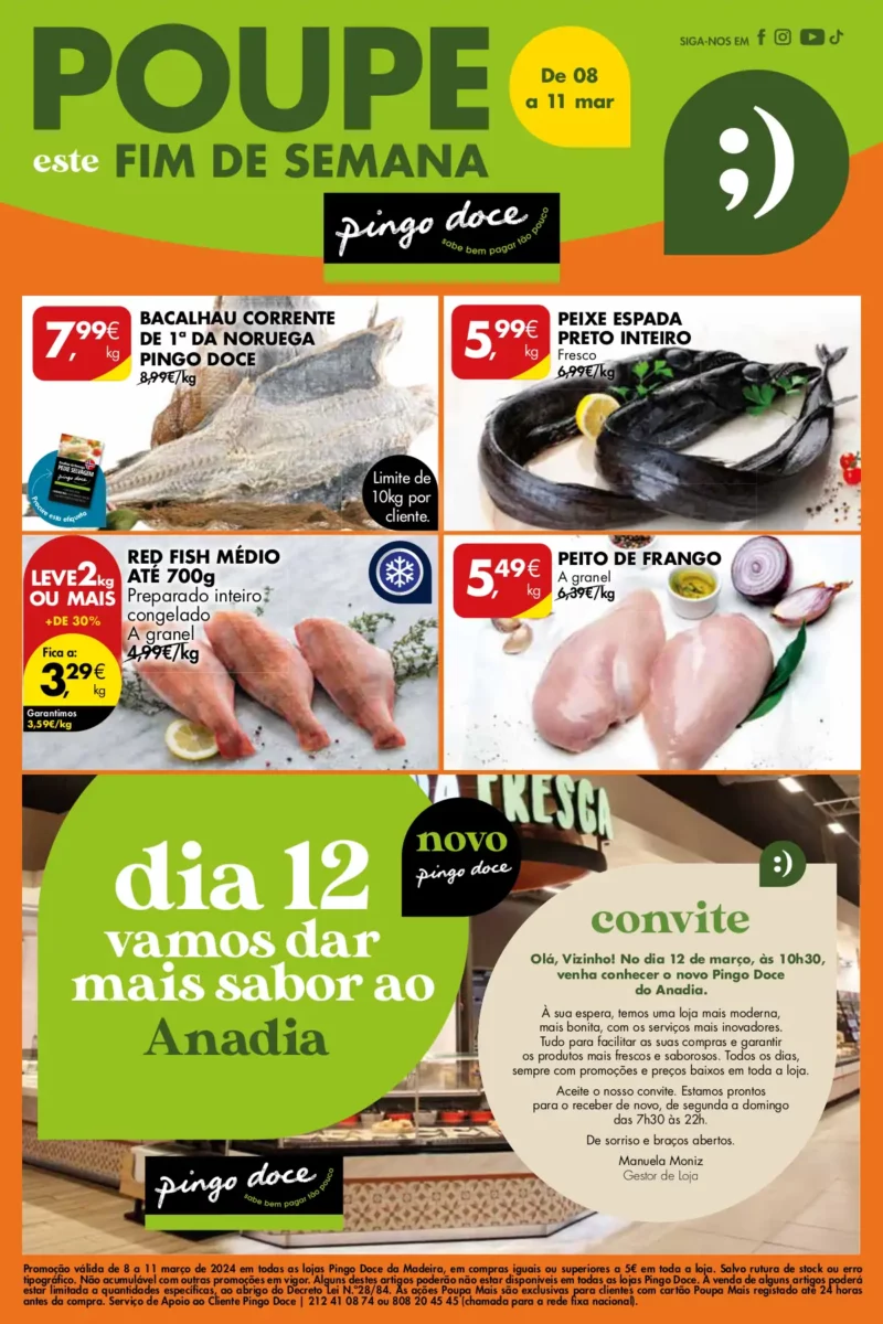 Antevis&atilde;o Folheto Pingo Doce fim-de-semana Madeira (8 a 11 mar&ccedil;o)