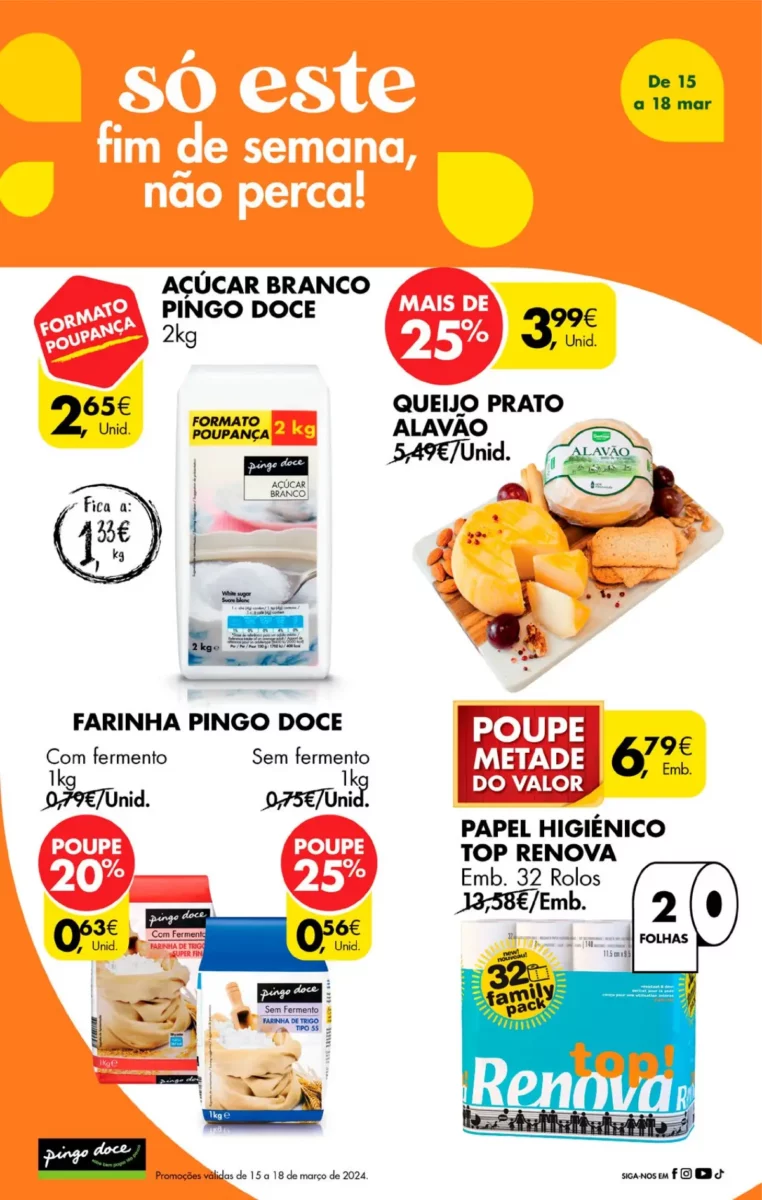 Antevis&atilde;o Folheto Pingo Doce fim-de-semana (15 a 18 mar&ccedil;o)