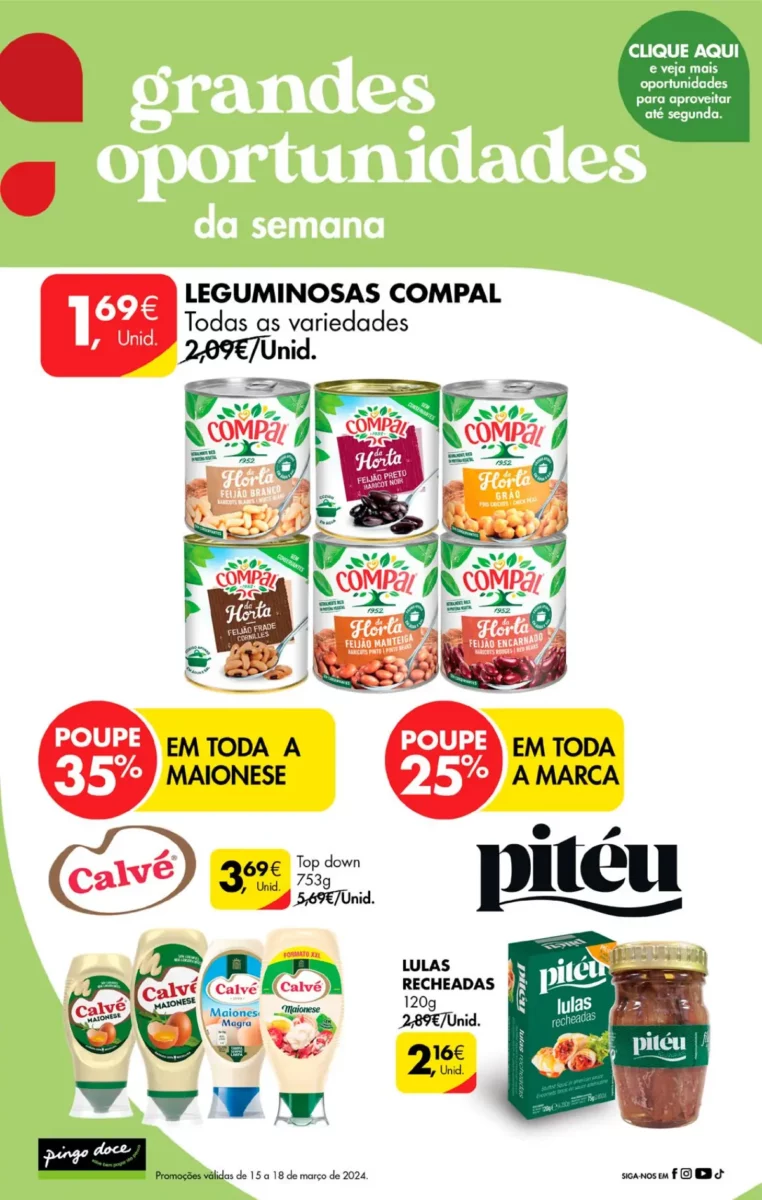 Antevis&atilde;o Folheto Pingo Doce fim-de-semana (15 a 18 mar&ccedil;o)