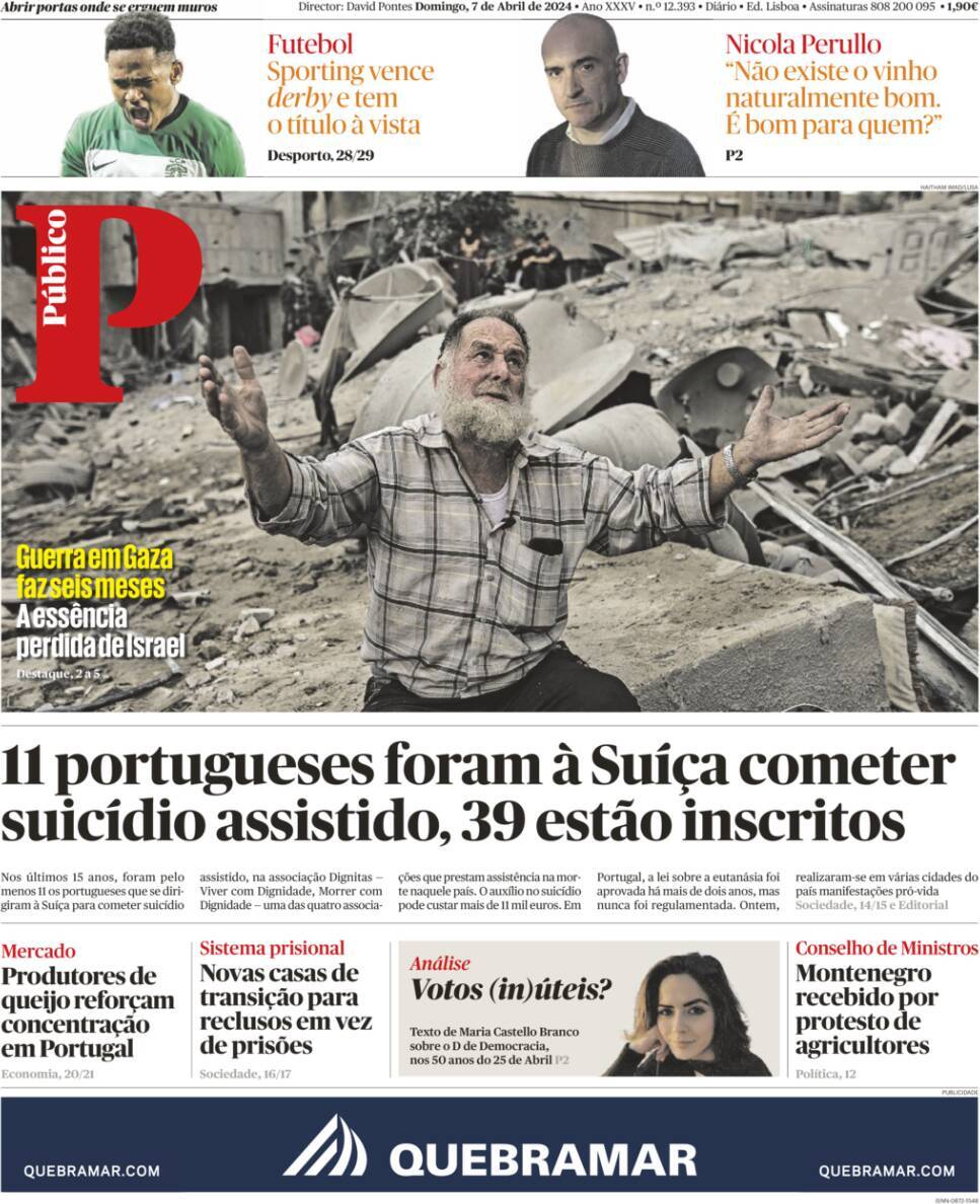 P&uacute;blico: Capa da Edi&ccedil;&atilde;o de domingo, 07 de abril 2024
