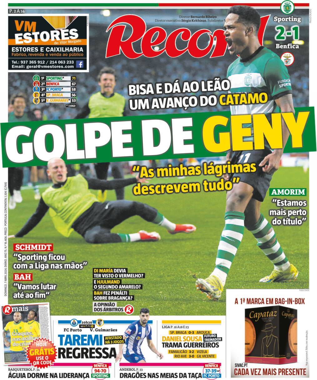 Record: Capa da Edi&ccedil;&atilde;o de domingo, 07 de abril 2024