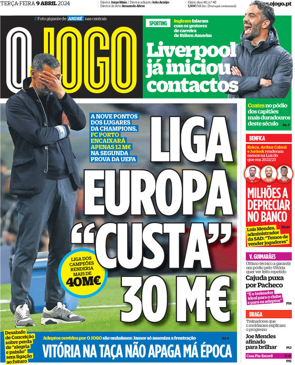 O Jogo: Capa da Edi&ccedil;&atilde;o de ter&ccedil;a-feira, 09 de abril 2024