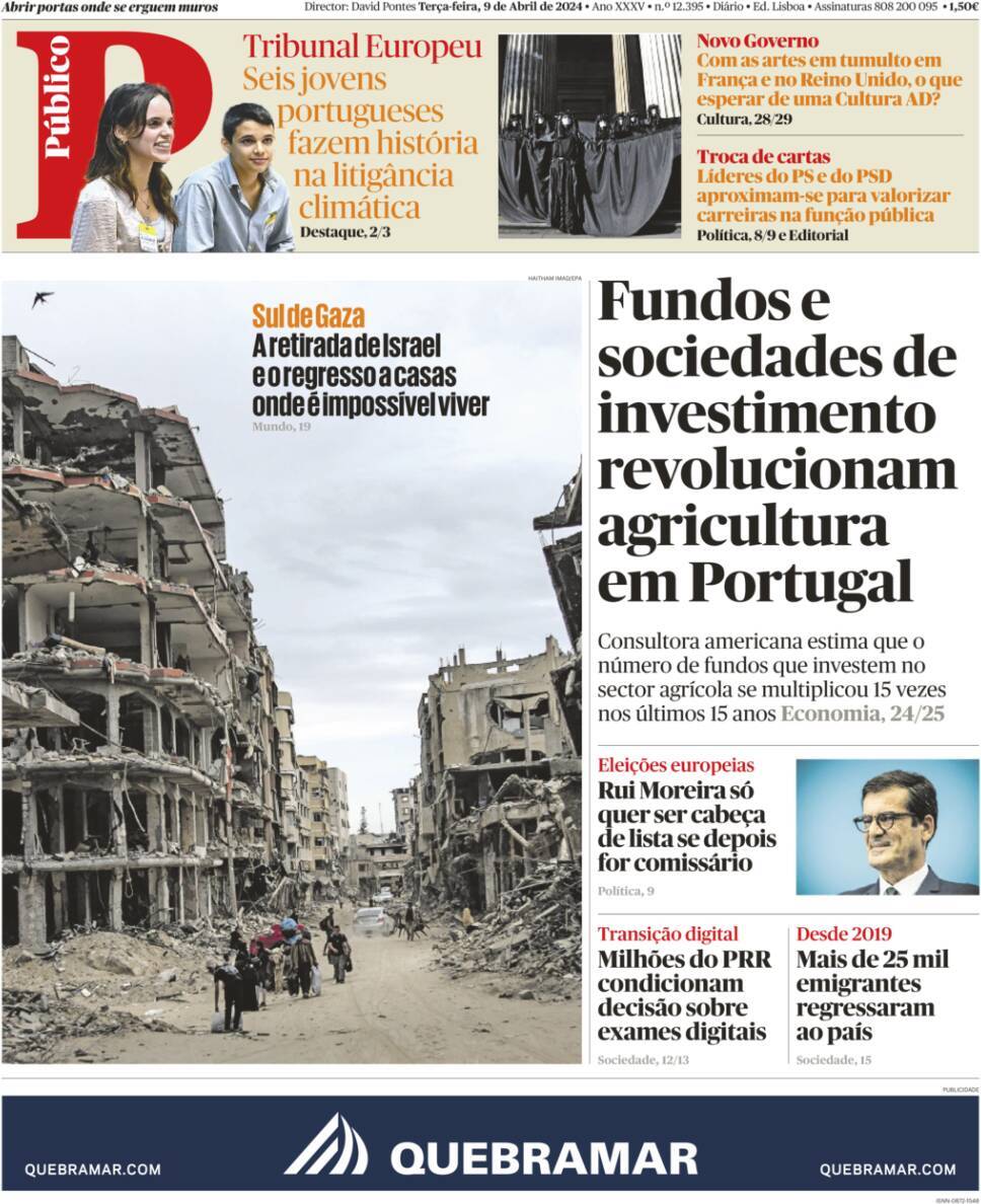 P&uacute;blico: Capa da Edi&ccedil;&atilde;o de ter&ccedil;a-feira, 09 de abril 2024