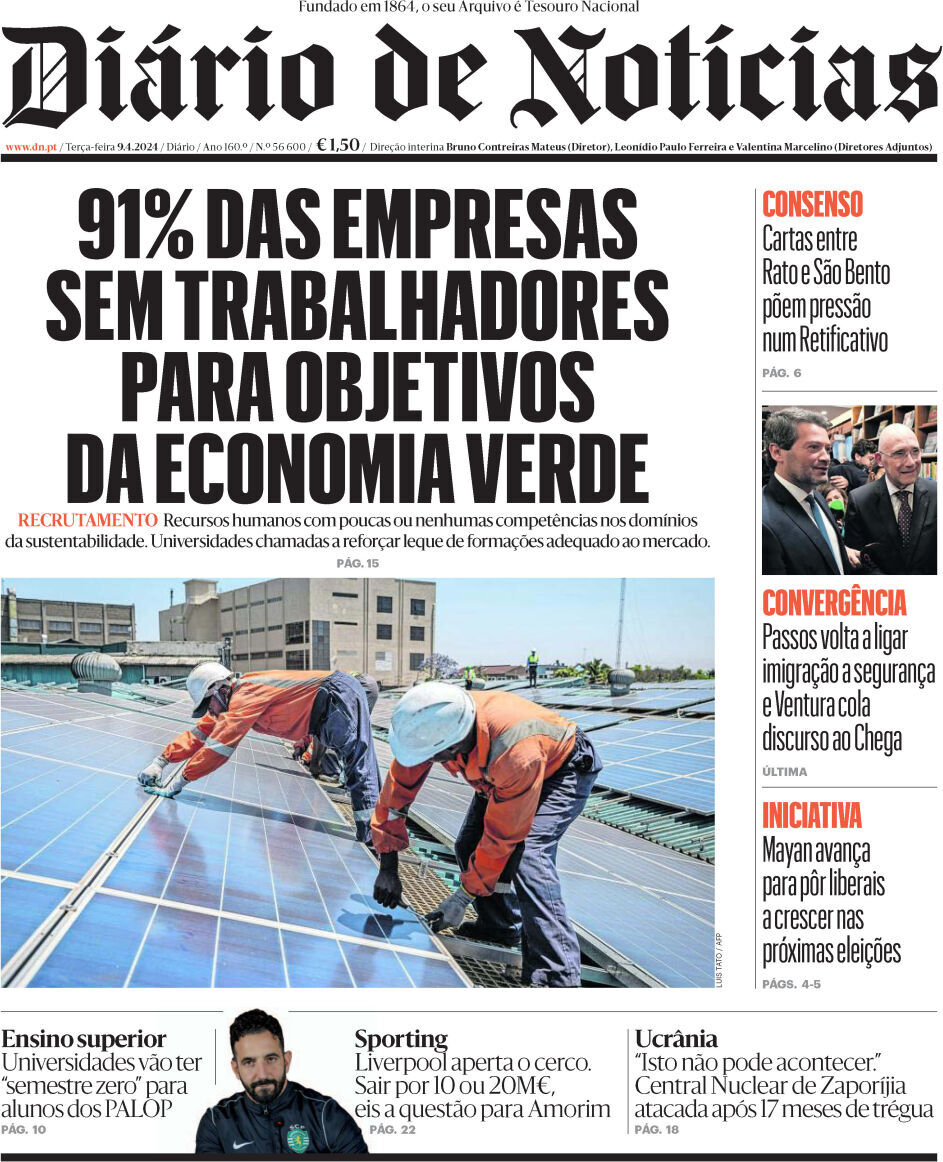 Di&aacute;rio de Not&iacute;cias: Capa da Edi&ccedil;&atilde;o de ter&ccedil;a-feira, 09 de abril 2024