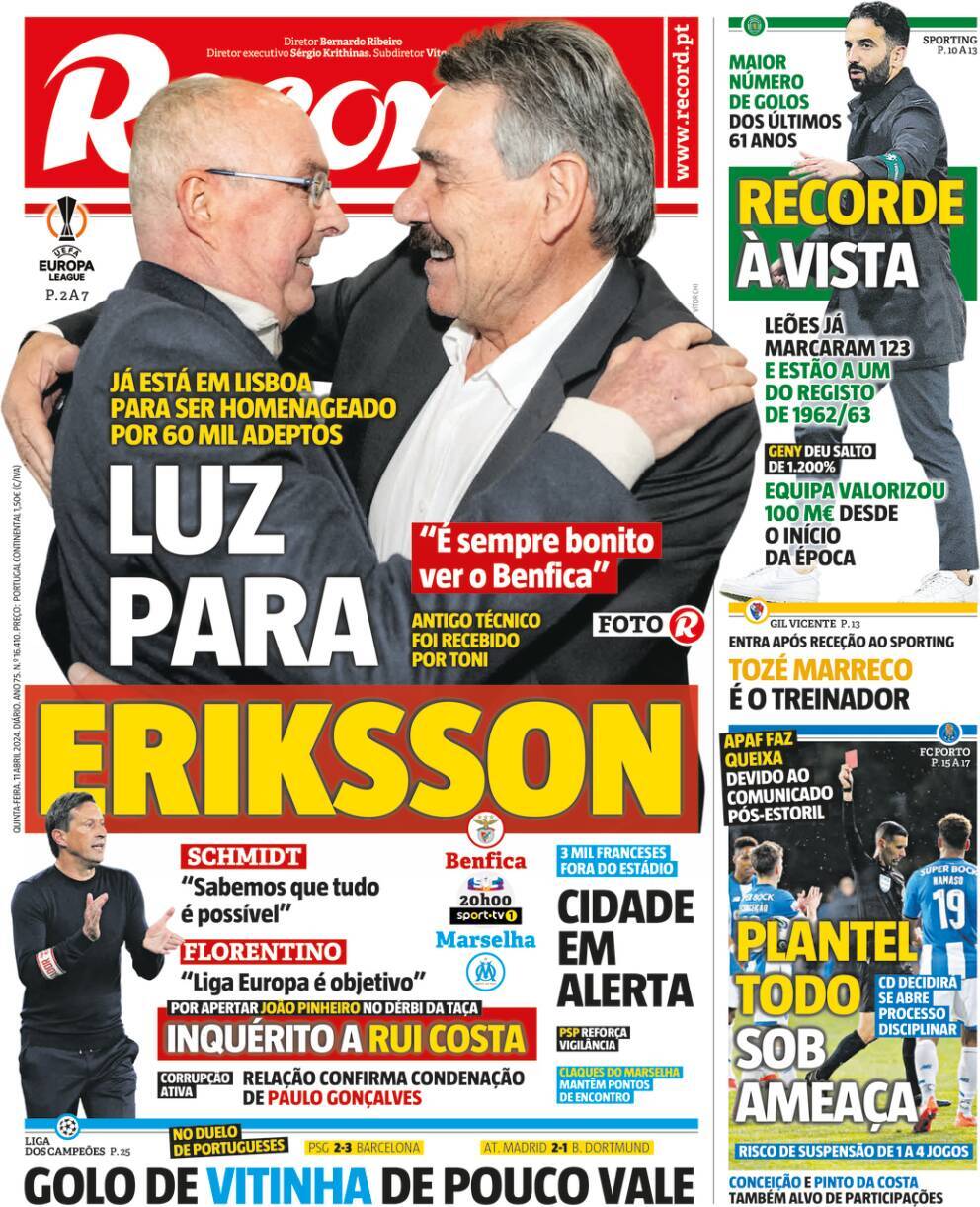 Record: Capa da Edi&ccedil;&atilde;o de quinta-feira, 11 de abril 2024