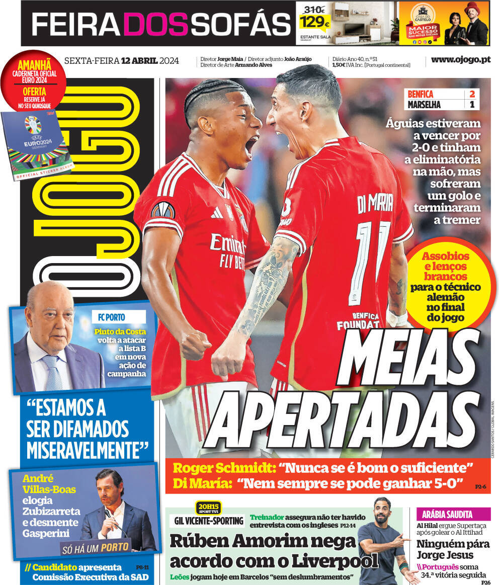 O Jogo: Capa da Edi&ccedil;&atilde;o de sexta-feira, 12 de abril 2024