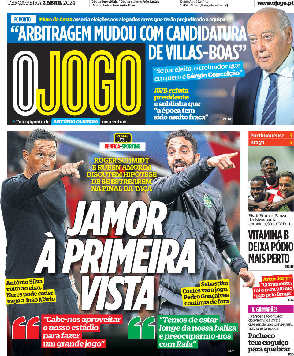 O Jogo: Capa da Edi&ccedil;&atilde;o de ter&ccedil;a-feira, 02 de abril 2024
