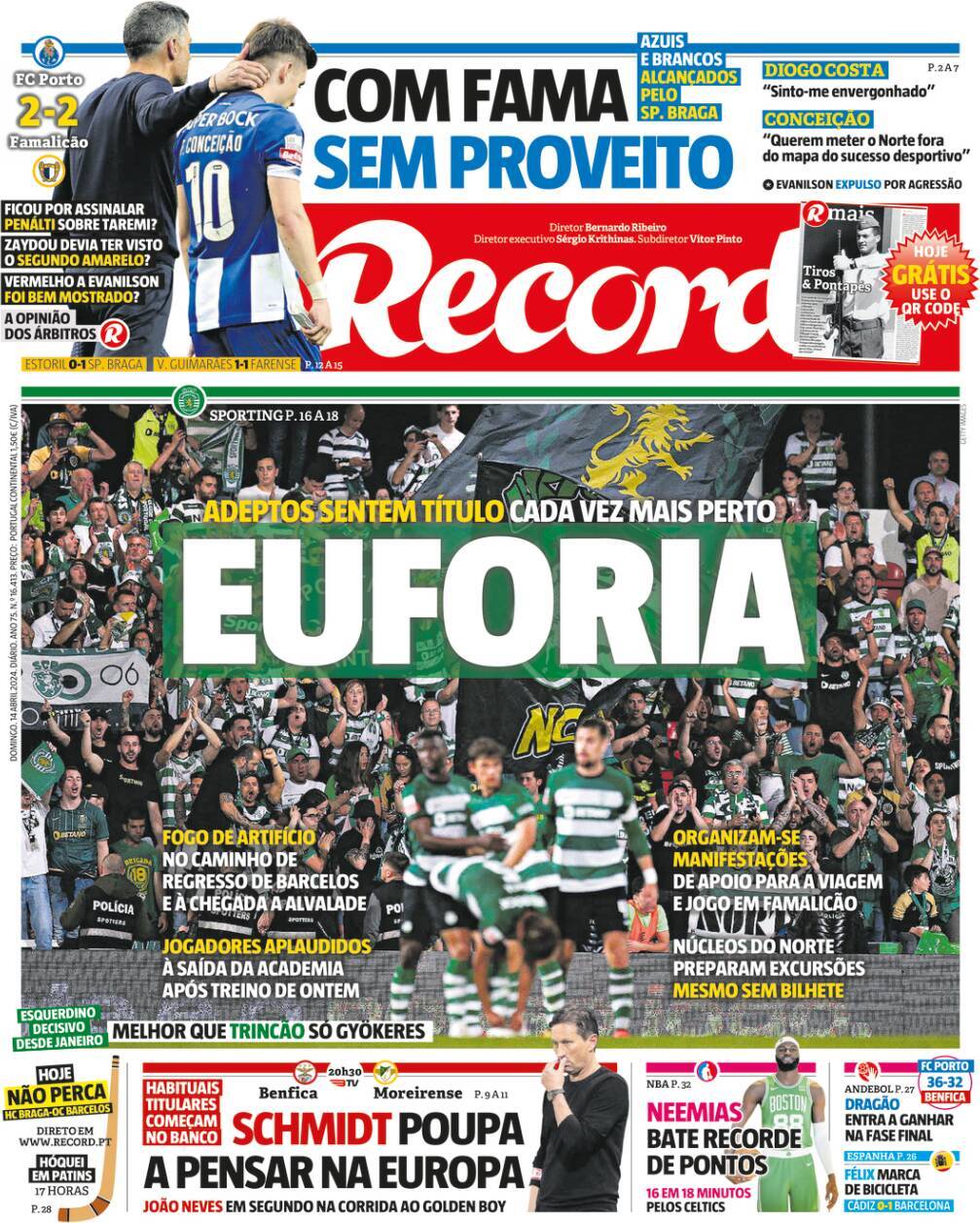 Record: Capa da Edi&ccedil;&atilde;o de domingo, 14 de abril 2024