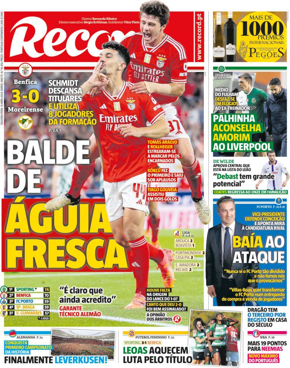 Record: Capa da Edi&ccedil;&atilde;o de segunda-feira, 15 de abril 2024