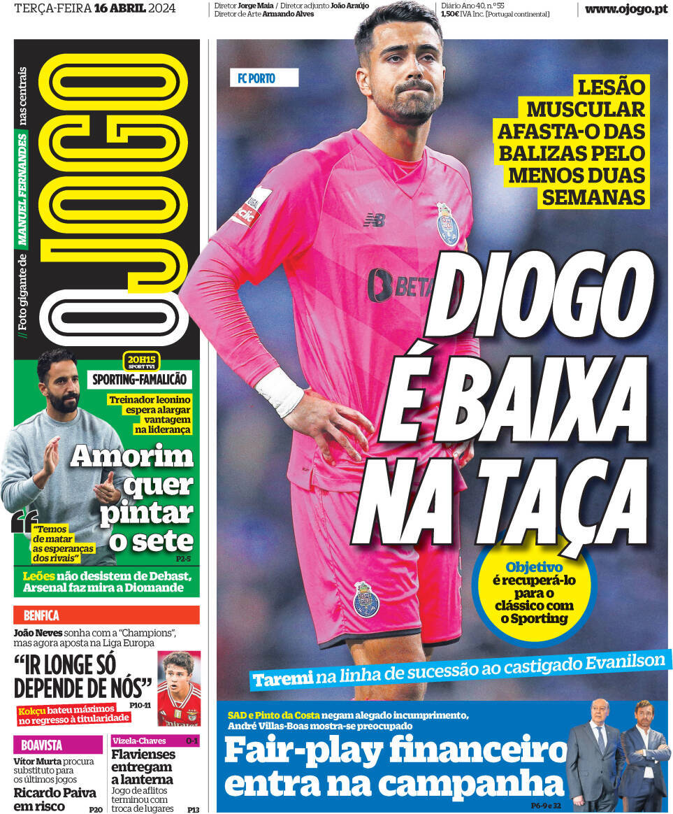 O Jogo: Capa da Edi&ccedil;&atilde;o de ter&ccedil;a-feira, 16 de abril 2024