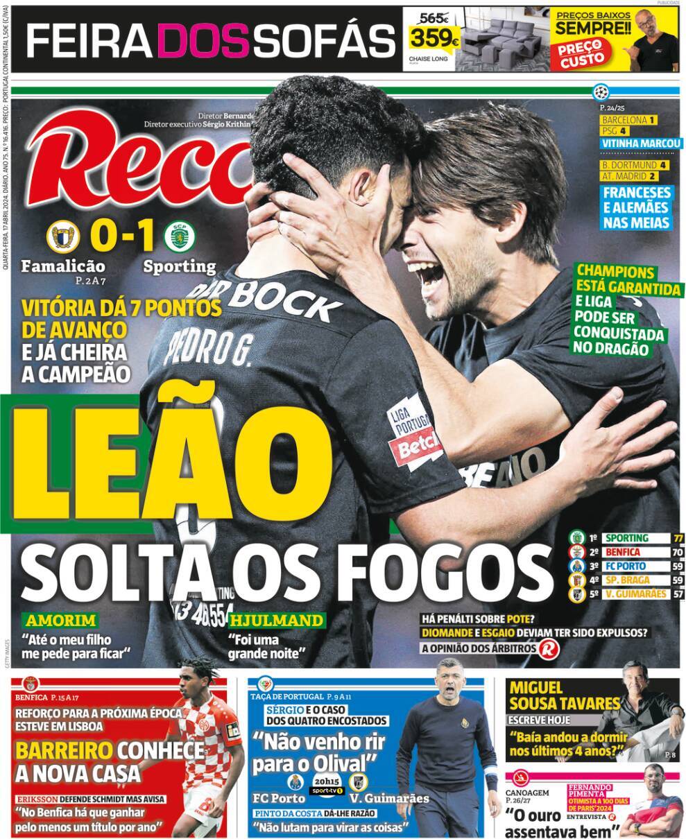 Record: Capa da Edi&ccedil;&atilde;o de quarta-feira, 17 de abril 2024