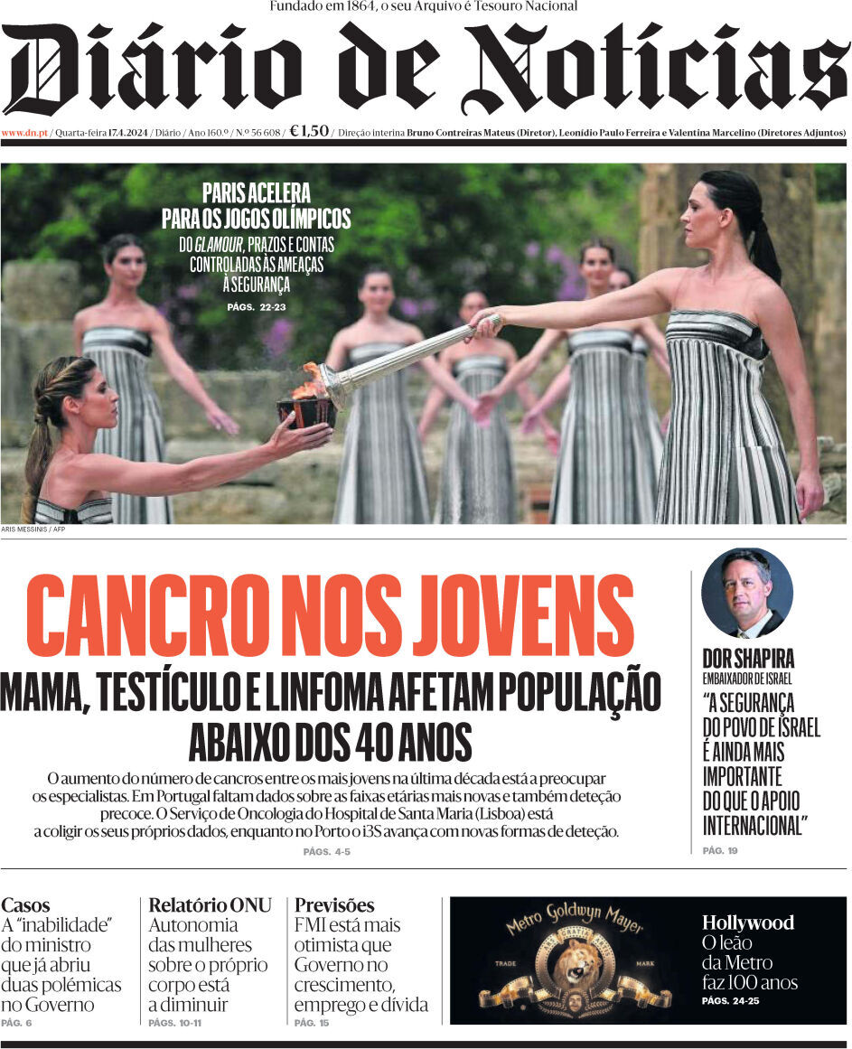 Di&aacute;rio de Not&iacute;cias: Capa da Edi&ccedil;&atilde;o de quarta-feira, 17 de abril 2024