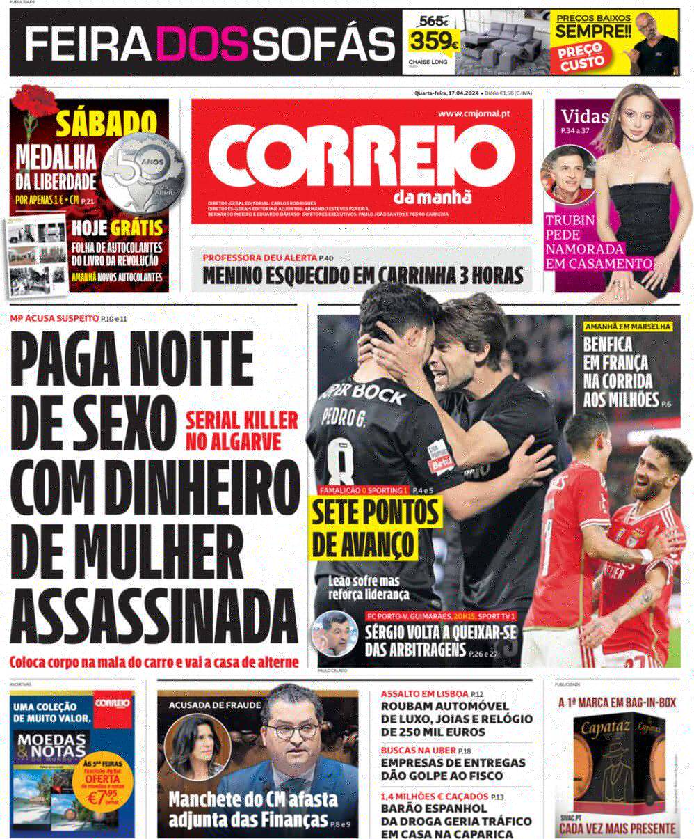 O Jogo: Capa da Edi&ccedil;&atilde;o de quarta-feira, 17 de abril 2024
