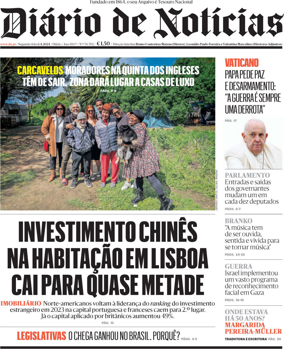 Di&aacute;rio de Not&iacute;cias: Capa da Edi&ccedil;&atilde;o de segunda-feira, 01 de abril 2024