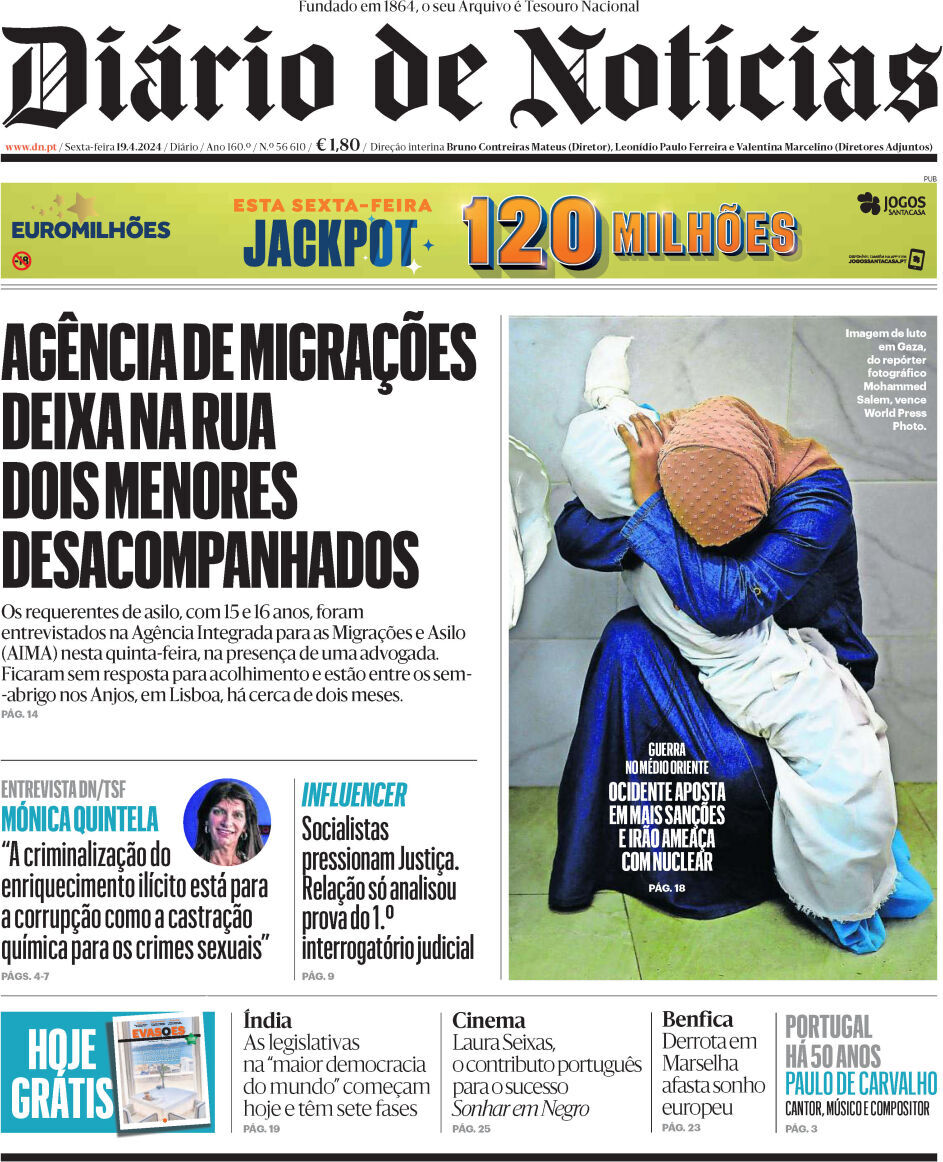 Di&aacute;rio de Not&iacute;cias: Capa da Edi&ccedil;&atilde;o de sexta-feira, 19 de abril 2024